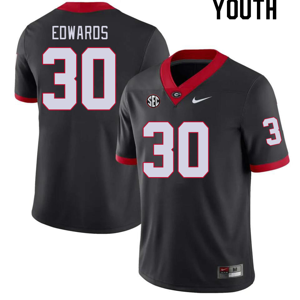 Youth #30 Daijun Edwards Georgia Bulldogs College Football Jerseys Stitched-Black - Click Image to Close